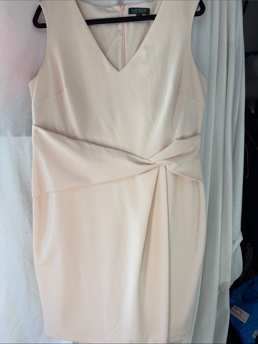 Lauren Ralph Lauren Light Cream V-Neck Twist Sheath Dress
